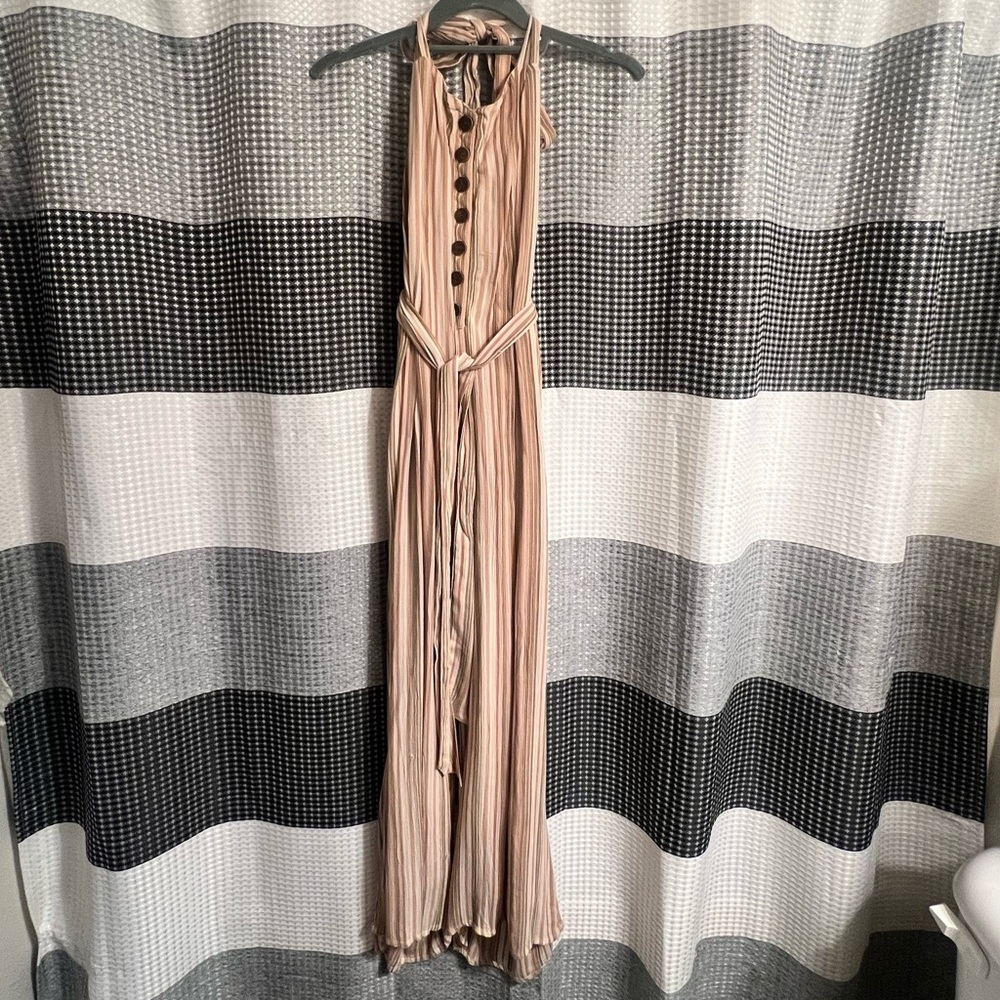 American Eagle striped jumpsuit halter neck tie
